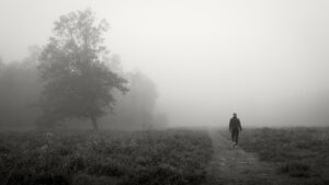 Man loop in een mistig bos Fotograaf Deventer | Bedrijfsfotografie | Geënsceneerde fotografie | Studiofotografie